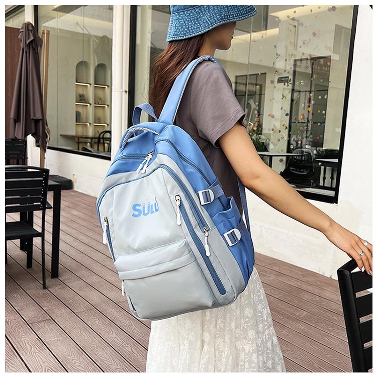 Women's Retro Color Block Backpack for Students (Large Capacity)