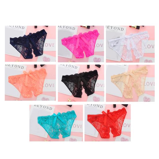 Sexy Crotchless Floral Lace See-through Panties Women Bowknot Briefs Underwear