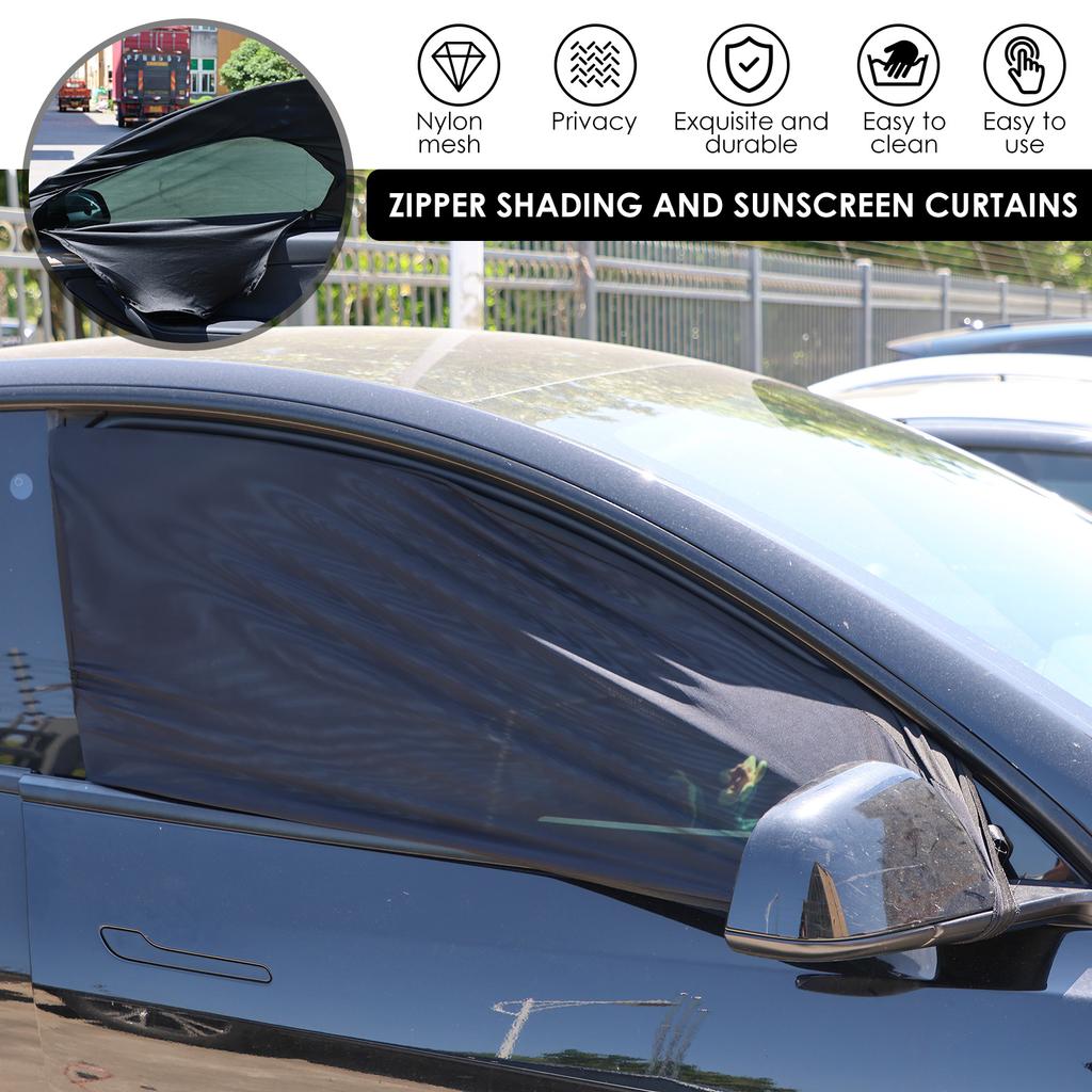2/4Pcs Car Window Sunshade Side Window Sunshine Cover UV Privacy Protection Zipper Elastic Mesh Window Screen Mosquito Covers
