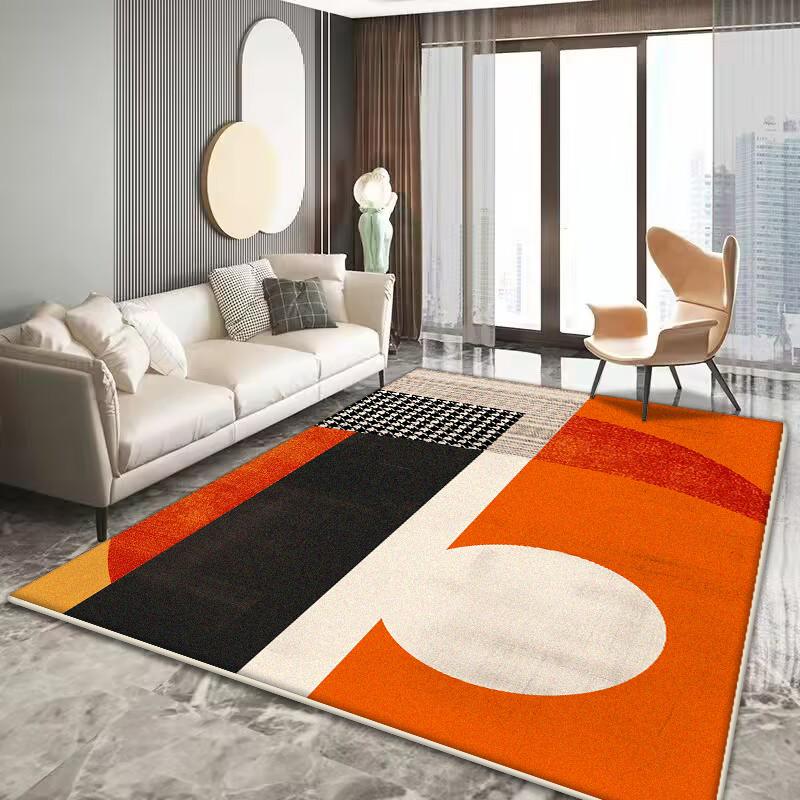 Modern Orange Decoration Carpet Living Room Simple Geometry Carpets Home Sofa Light Luxury Rugs Bedroom Bedside Soft Floor Mat