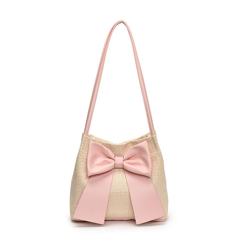 

Bow small, fresh and fashionable large-capacity bag women s bag contrasting color shoulder bag spring and summer new bucket bag