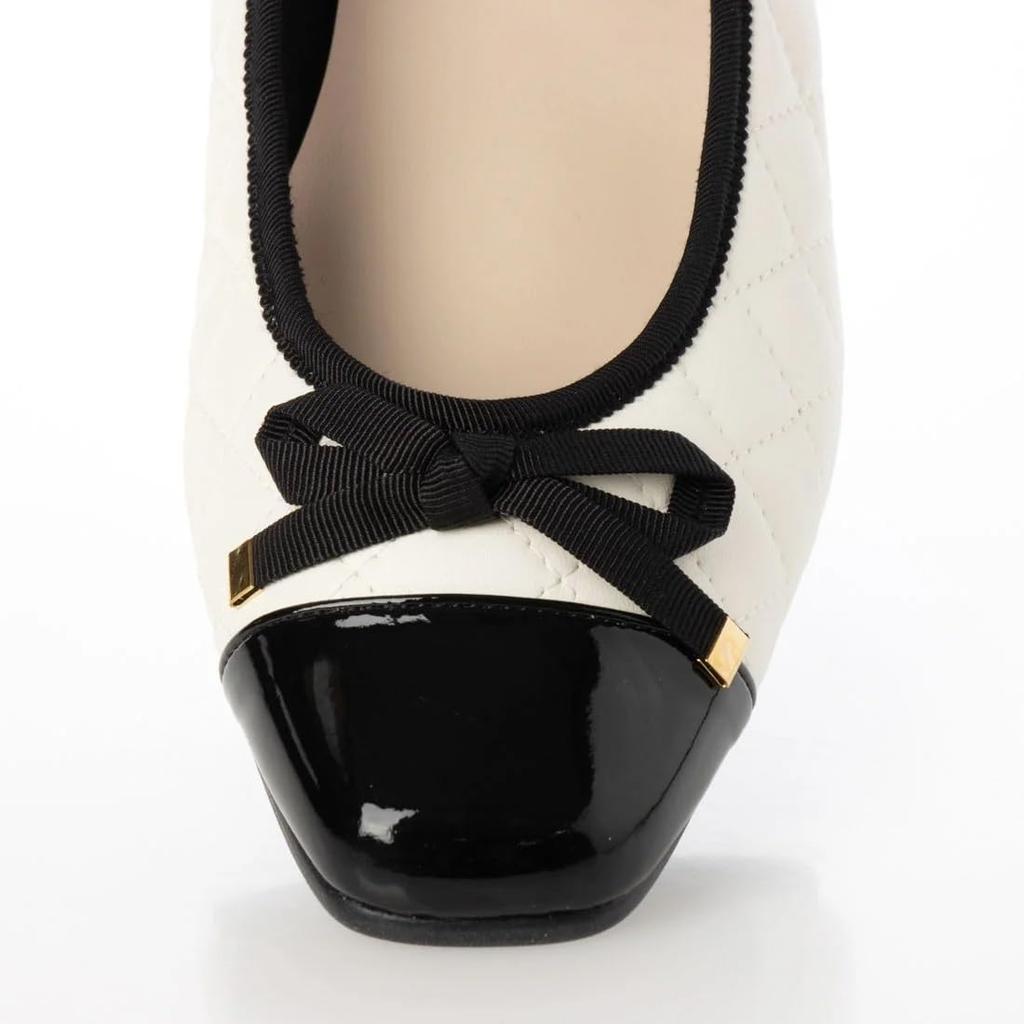 IK Plus Women's Quilted Flat Pumps, Size 153, White Quilting/Black, Size E, 25.5 Cm, 2E