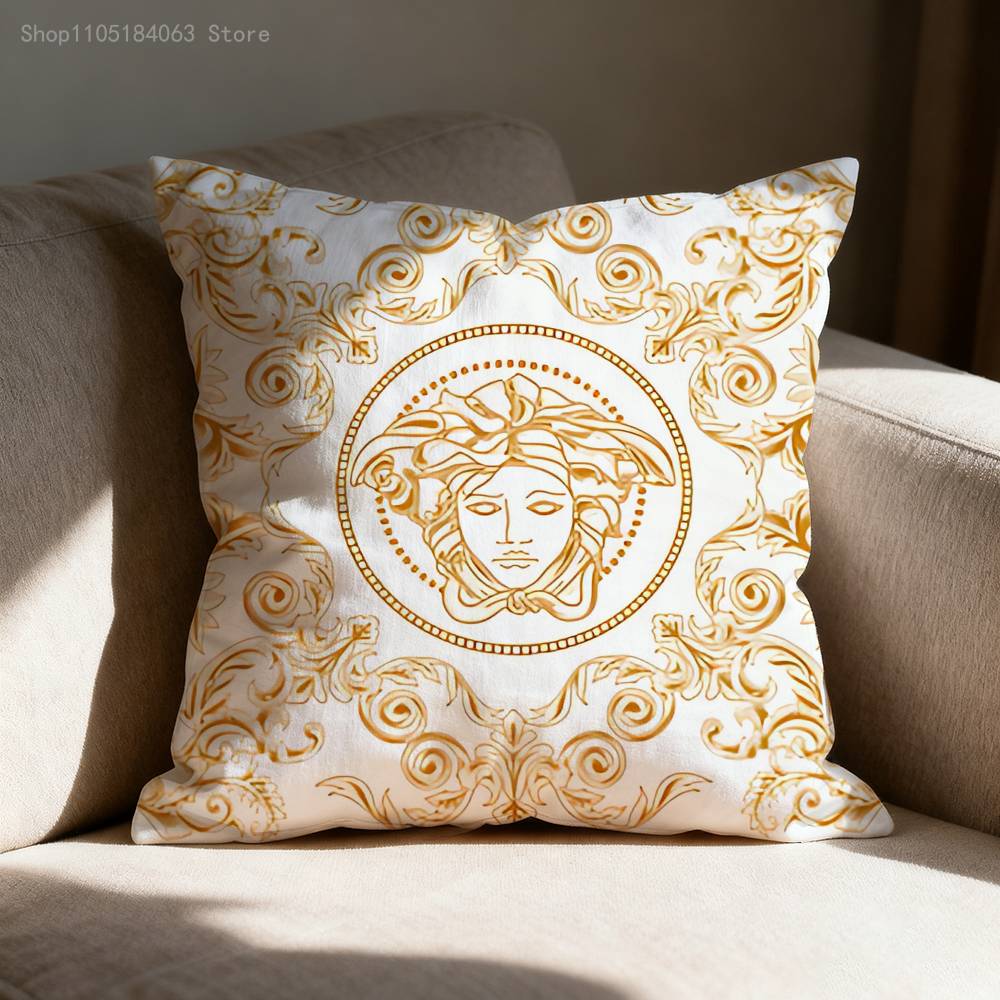 Greek Key Golden Baroque Style Pillow Case Print Polyester Fiber 40X40 Cm Home Sofa Throw Cushion Cover Decoration