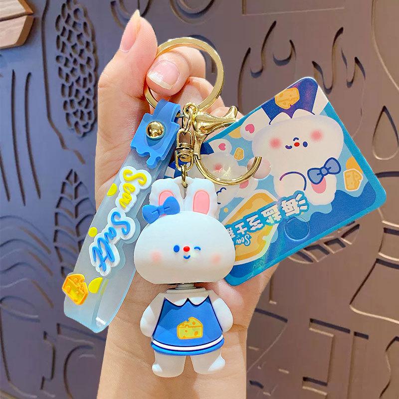 Creative Bunny Keychain Pendant Cute Cartoon Couple Car Key Chain Hanging Yiwu Small Gift opp bag packaging