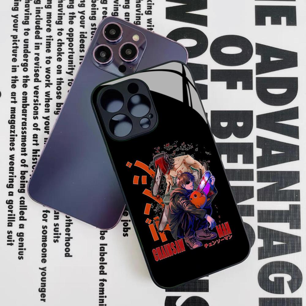 C-ChainsawS M-Man Aki Hayakawa Phone Case for Iphone 16 15 14 12 11 13 Pro Max Mini 8 X Xr Xs Puls Black Glass Cover