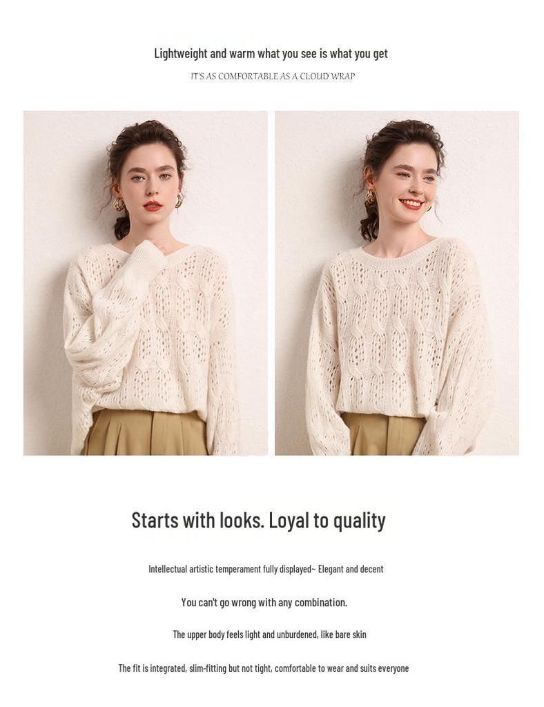 2026 Le Ka Sha Korean Style Mohair Hollow Knit Pullover for Women - Autumn/Winter Fairy Top Sweater