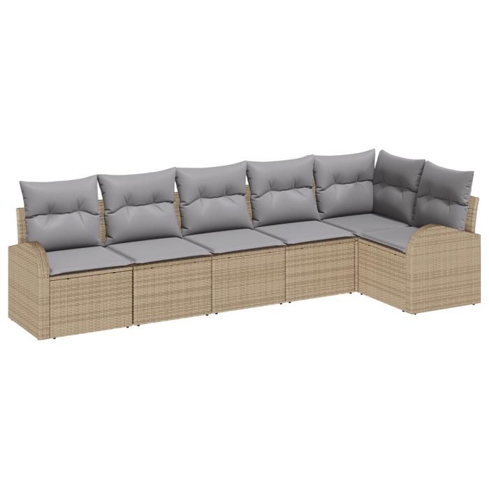 Ensemble de canapé de jardin 6 pièces avec coussins beige poly rotin, Canapé de jardin 2 places avec rangement et coussins 3354729