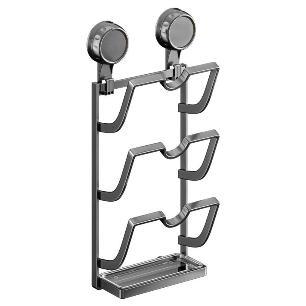 Suction Cup Pot Lid Holder Metal Multi-Layer Design Kitchen Storage Rack Wall Mounted Space Saving Cutting Board Shelf Home Use