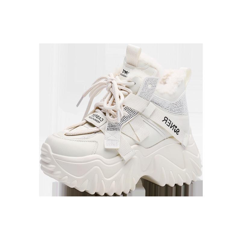 Thick-soled Dad Shoes Are Casual and Versatile, with Fleece Lining for Height-increasing Women's Shoes