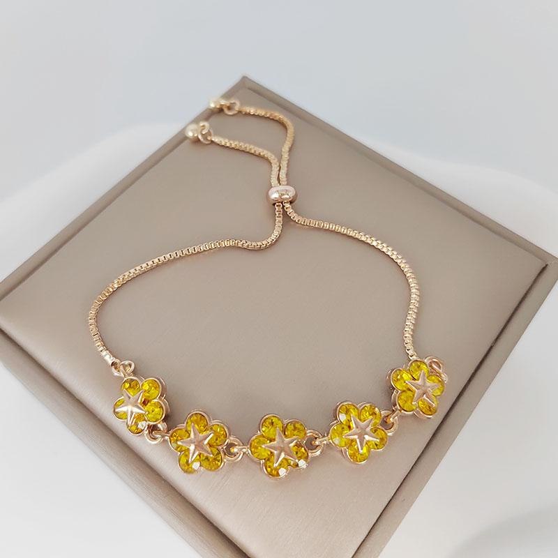 Elegant Inlaid Rhinestone Korean Bracelets Gold Colour Flower Charm Bracelet For Women Fashion Jewelry Accessories Party