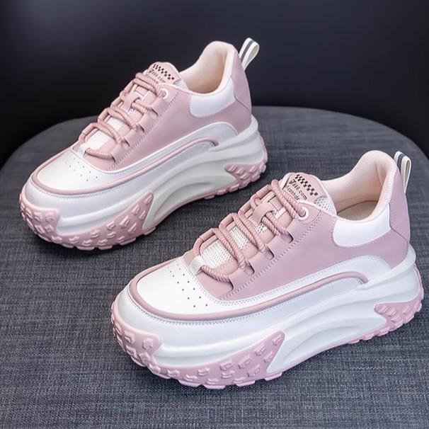 Inner height increase dad shoes women's new 2025 autumn round head lace-up casual shoes small muffin sports single shoes tide