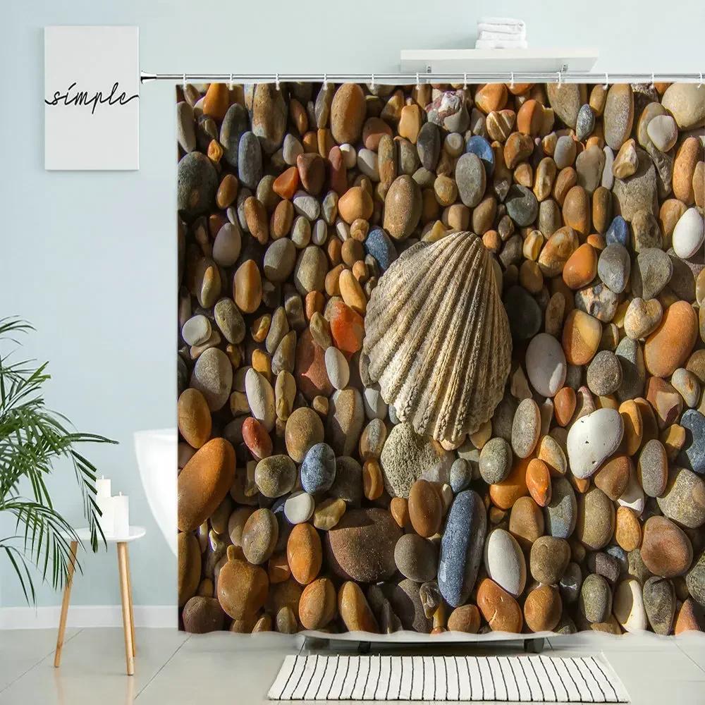 Zen Landscape Shower Curtain Natural Scenery Bathroom Decor Stone Rock Waterfall Beach Boho Polyester Screen With Hooks Washable
