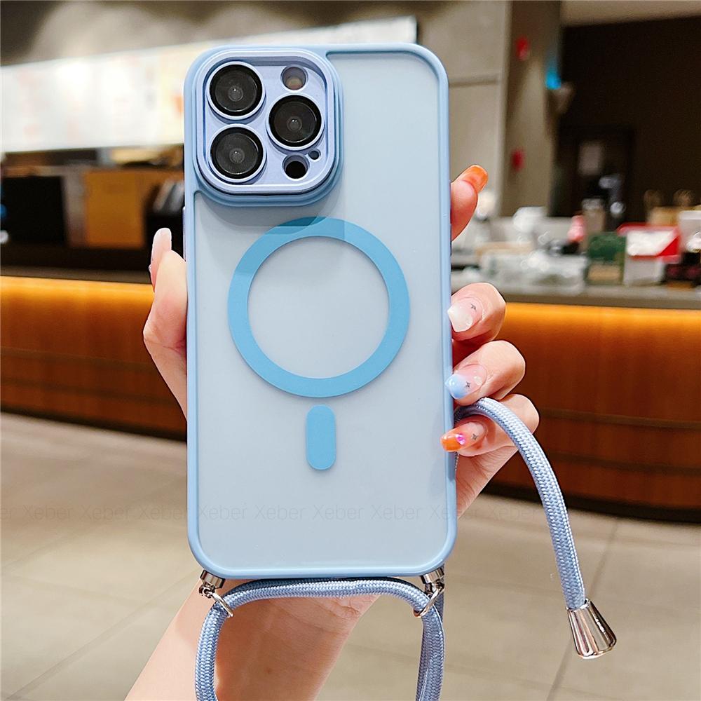 Crossbody Lanyard Cord Rope Necklace For Magsafe Magnetic Case For iPhone 17 16 15 11 12 13 14 Pro Max Matte Clear Charge Cover