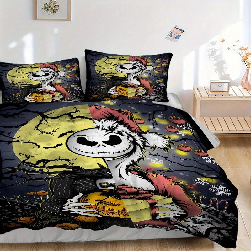 

3pcs Nightmare Before Christmas Halloween Jack Printed Quilt Set, Includes 1 Quilt Cover and 2 Pillowcases, Machine Washable, Suitable for A 135x200cm