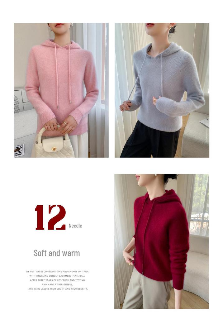 Damen Kaschmir Kapuzenpullover - Herbst/Winter Weicher Einfarbiger Langarmpullover