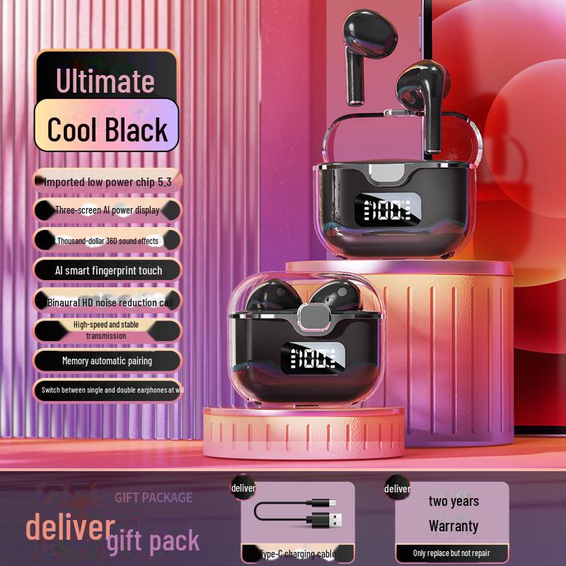 

Беспроводная Bluetooth-гарнитура S66 Macaron с прозрачным дисплеем и шумоподавлением чёрный