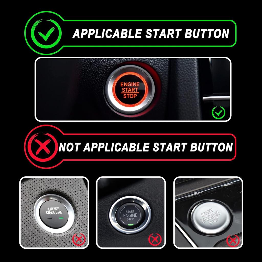 TOMALL Bling Car Engine Start Button Cover Diamond Crystal Push Start Ring Sticker Sparkly Accessories Ignition Button Rhinestone Emblem Decorations