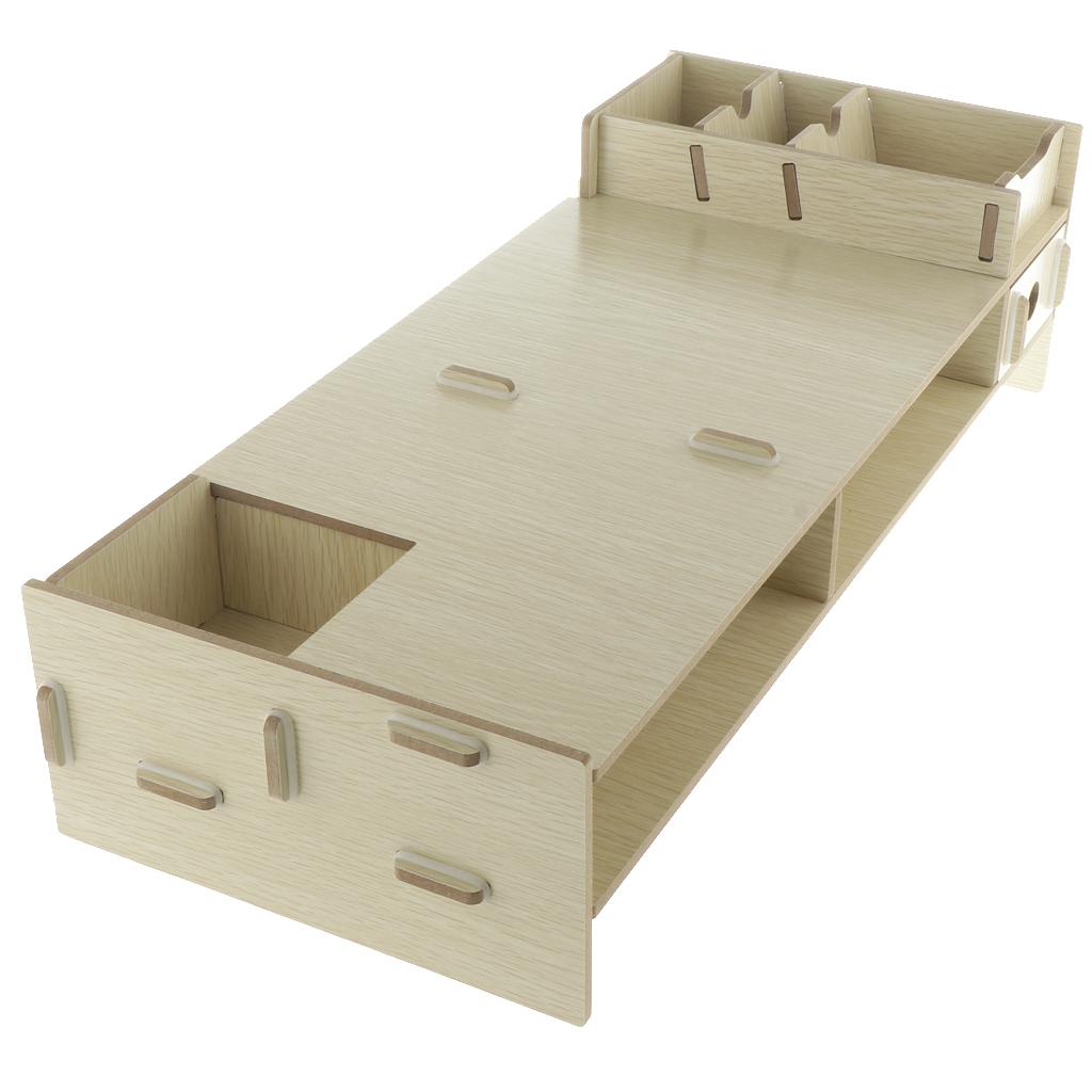 Wood Monitor Stand Drawers Computer Laptop Printer Riser Desk Rice White