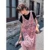 Sexy Lace Knitting Dress Women Hollow Out Long Vest Summer Loose Basic Tops O Neck Tees Dimanaf Style New