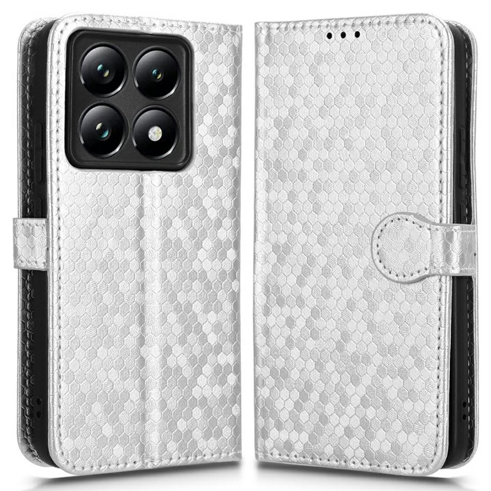 

For Xiaomi 14T Pro Wallet Case Dot Pattern Imprint PU Leather Phone Cover Silver