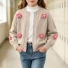 Girls Color Cardigan Sweater with Button Front and Crochet Flower