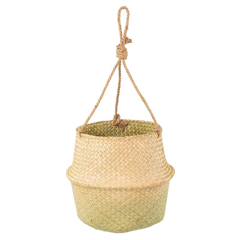 WCIC New Home Coș de flori agățat iarbă de mare cu frânghie de umeraș Decor pentru casă