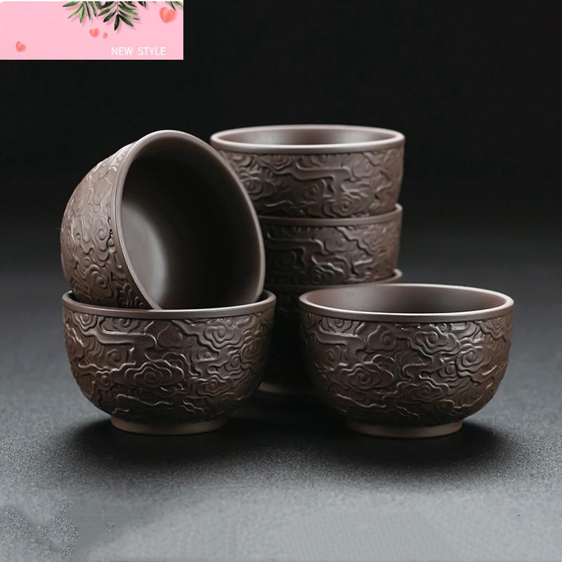 2pcs/80ml Yixing Purple Clay Tea Cup Handmade Relief Tea Cup Set Custom Beauty Master Cup Home Zen Tea Accessories