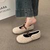 French Flat-bottomed Fairy Wind Lamb Wool Round Head Pearl Word with Fluffy Shoes Women Wear Autumn and Winter New Cotton Ladyshoes