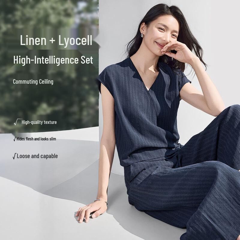 IHIMI Women s Striped V-Neck Two-Piece Set S