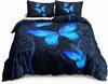 Butterfly Duvet Cover Set Queen King Size Sparkly Blue Butterflies Bedding Set Boho Style Quilt Cover Set For Girls Kids 3 Pcs