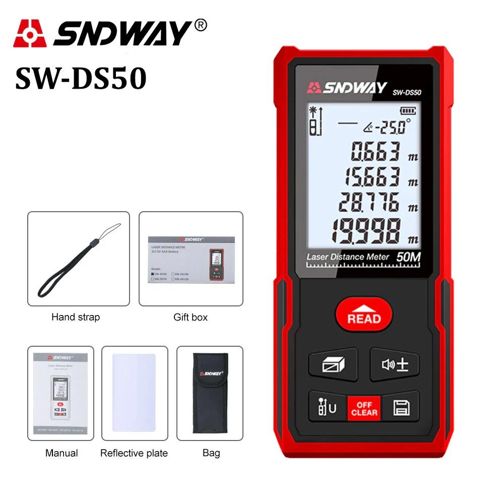 

SNDWAY SW-DS50 Laser Distance Meter 50m70m100m120m Rangefinder Digital Range Finder Trena Roulette Ruler Distance Measuring Tape SW-DS50 50M