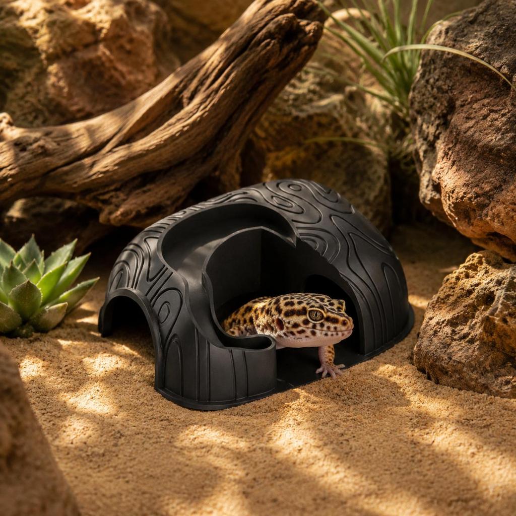 Cold-Blooded Pet Food and Water Hideout Multi-Function twoDoor Cold-Blooded Pet Shelter Terrarium Shelter Bowl Easy to Clean