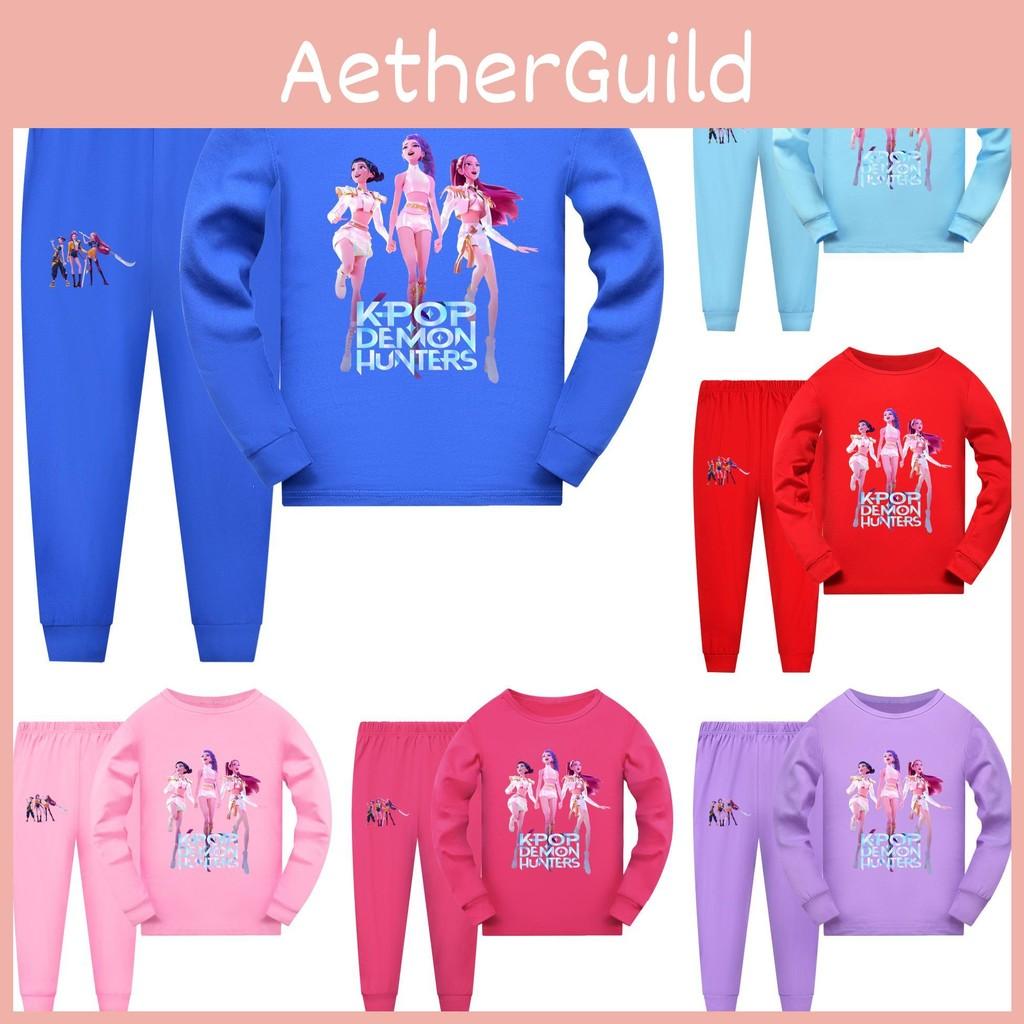 Hunters Kpop Demon Girl Short Sleeve Shorts Matching Pajamas Kids Teen Sleepwear