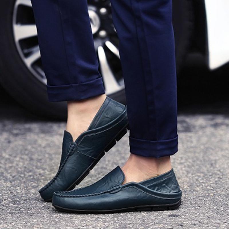 Fashion Genuine Leather Men Shoes Casual Luxury Formal Mens Loafers Moccasins Italian Breathable Slip On Male Boat Shoes Plus Size