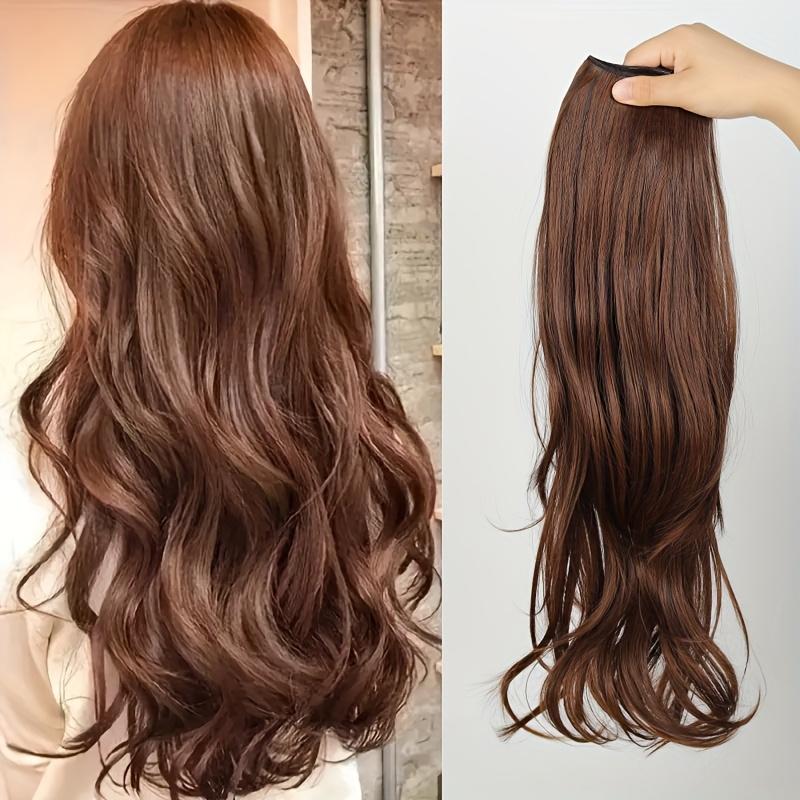 Synthetic Long Culry Hair Extension V-shaped One Piece Fluffy Invisible Hair Black Brown Hairpiece for Women
