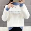 Navava Mock Neck Warm LeTTering Color Block Angora Long Sleeve KniT T shirT Nk  