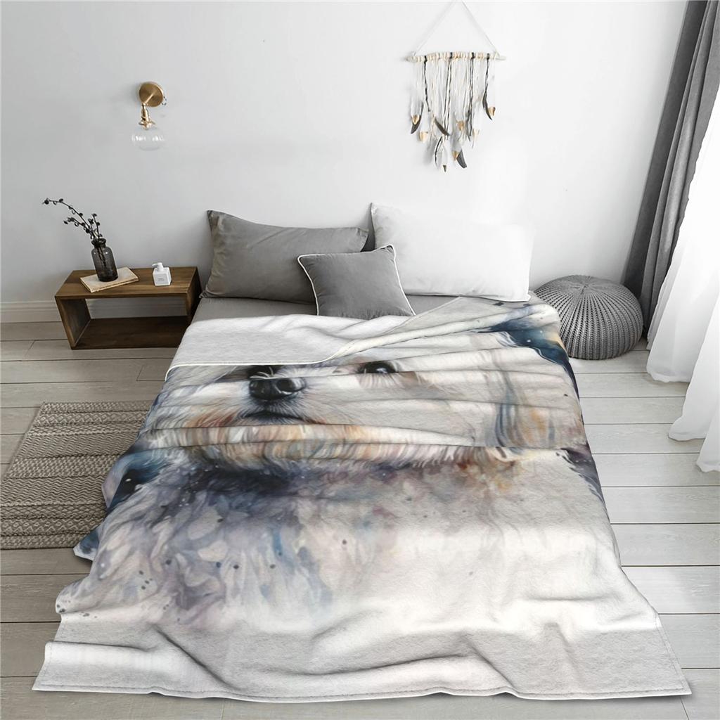 Maltese Dog Art Blankets Portable Flannel Sofa Throw Blanket for Home Bedroom Office Throws Bedspread Quilt