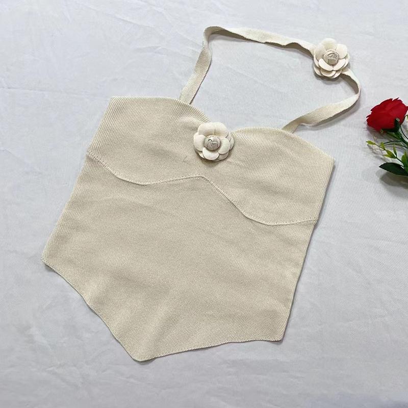 Women's Halterneck Slim Knitted Sleeveless Strapless Vest Three-dimensional Flower Crop Top