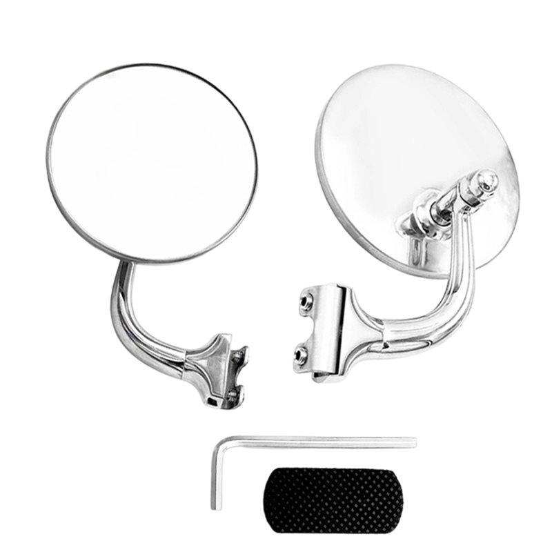 2 Stück Vintage Klassisches Auto Silber Rundes Seitenspiegel-Kit Retro Front- Und Rückspiegel Reflektierender Spiegel