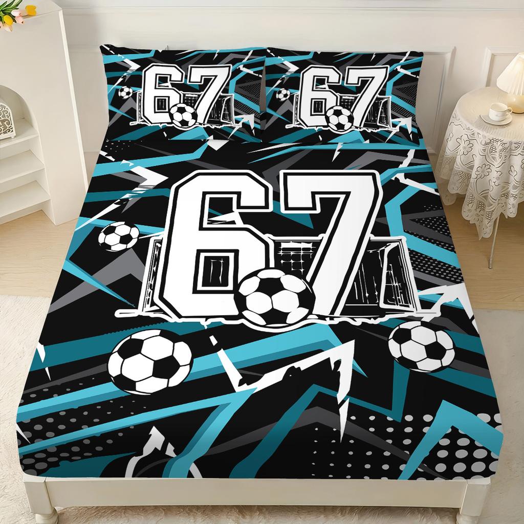 3Pcs Football Sport 67 Element Print Bed Sheet Set Multi Size Soft Bedcover Bedroom Bedding Festival Decoration Machine Washable