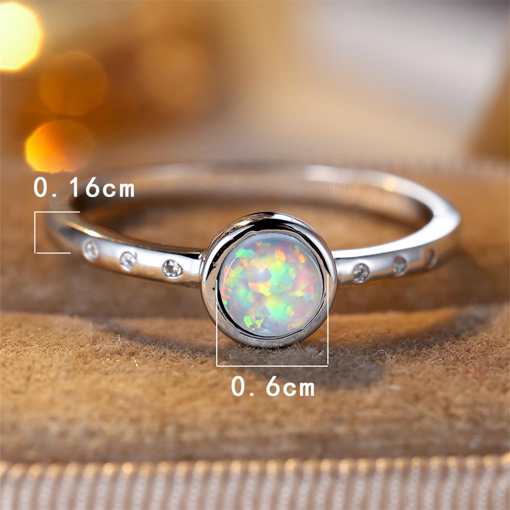 Białe Ogniste Opalowe Okrągłe Kamienie Pierścionki Solitaire Dla Kobiet Vintage Moda Srebrny Kolor Cienki Pierścionek Zaręczynowy Prosta Moda
