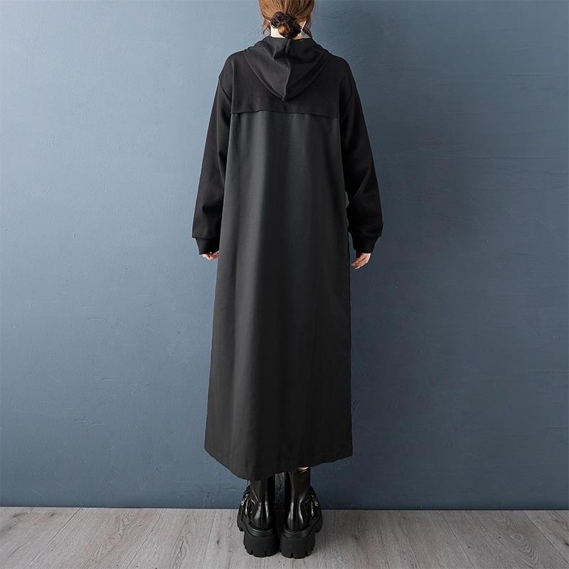 Long Sleeve Plus Size Black Vintage Hooded New In Dresses for Women Spring Autumn Casual Loose Dress