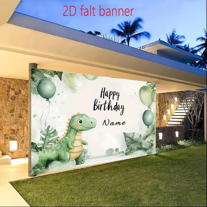 Personalized Dinosaur Birthday Banner Watercolor Style Green Dino Photo Booth Backdrop for Kids