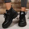 Black Lace Up Platform Combat Boots Women 2024 Autumn Winter Thick Sole Ankle Boots Woman Fashion Pu Leather Motorcycle Shoes