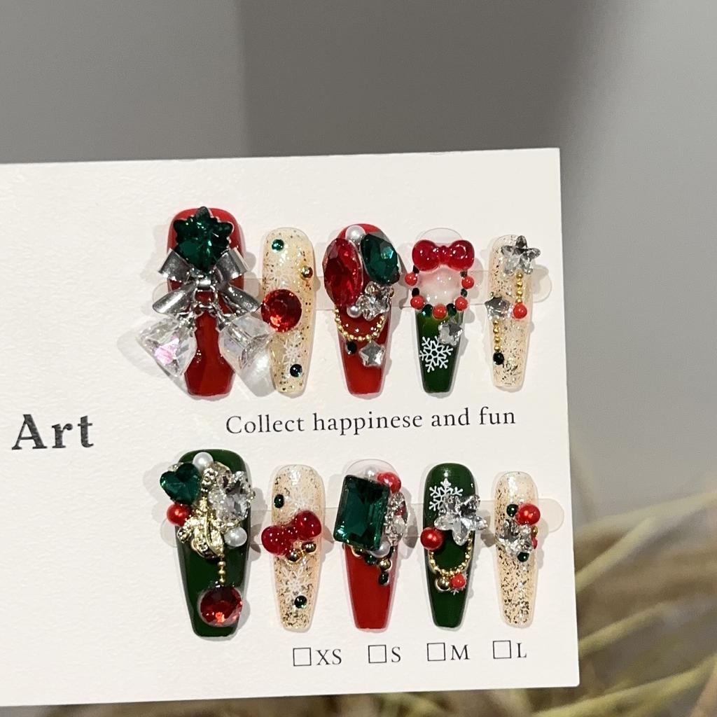 Christmas Coffin Press On Nails With Rhinestones Long Stiletto Fake Nails Reusable Acrylic False Nail Full Cover Glue On Nail Stick On Nail for Women