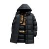 Men Cotton Coat Hooded Long Sleeve Puffer Jacket with Graphene Liner Thermal Insulation Technology Black Golden Color Block Mid-length Outwear