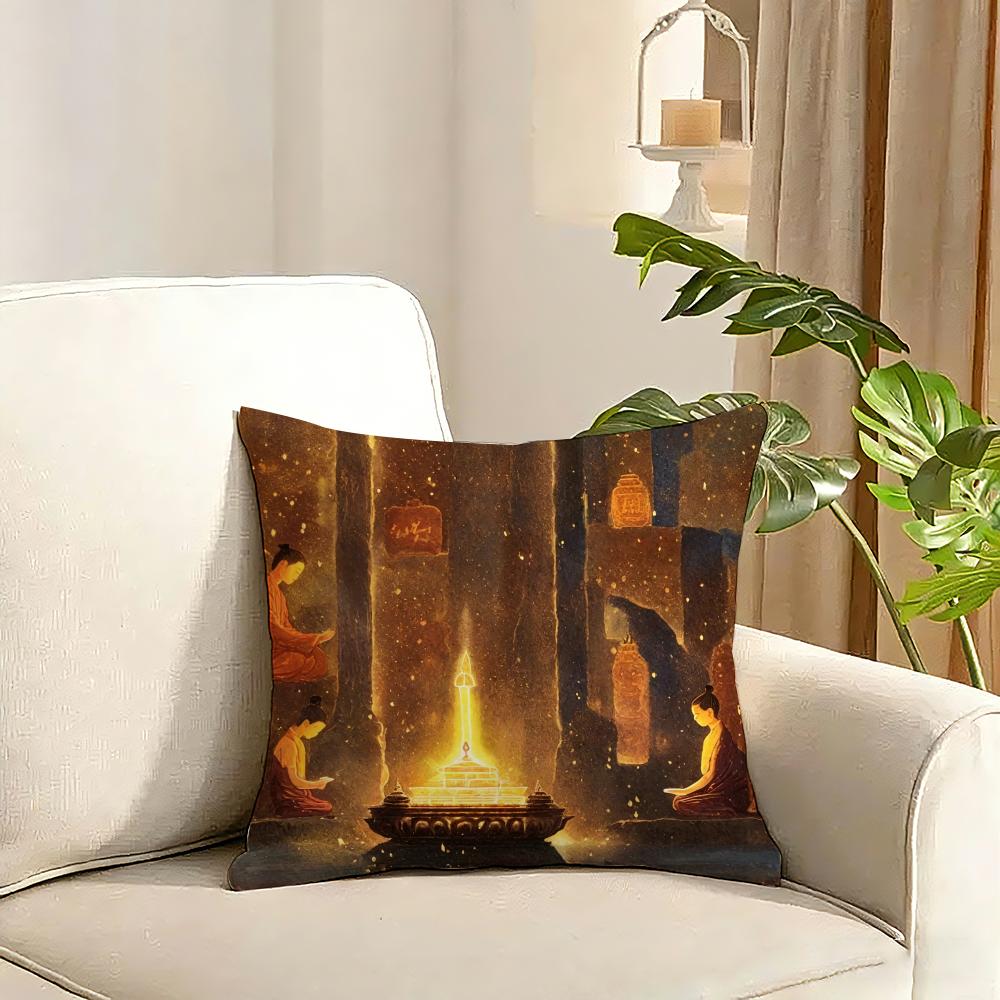 Buddhism Cushion Cover Reversible Plush Pillow Cover Soft Fluffy Home Decor for Sofa Bedroom