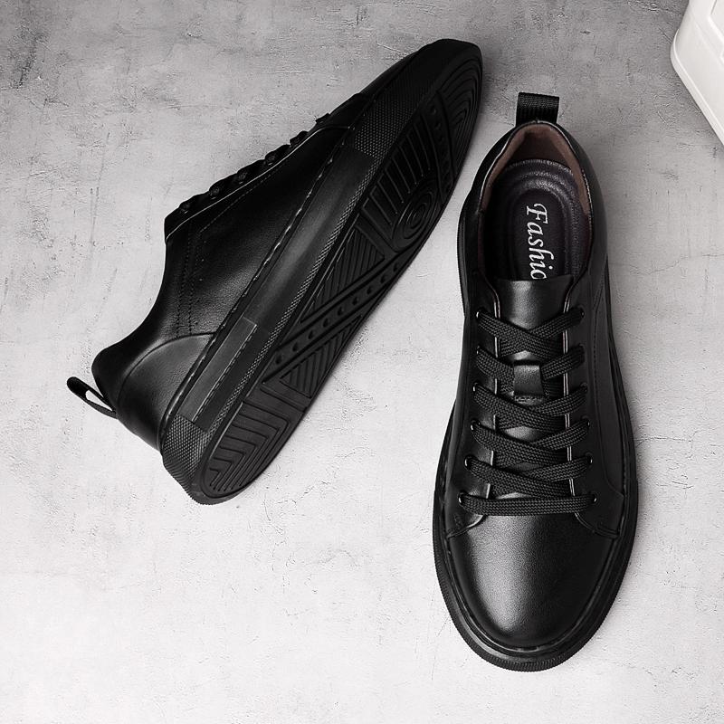 Herren Freizeit-Schuhe aus echtem Leder, Retro-Stil Schwarz/Weiß, Atmungsaktives Komfort-Innenfutter, Schnürung, Modische Sneaker, Größe 38-45