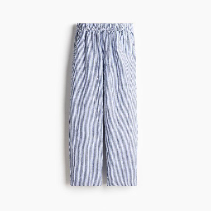 

HM 2025 Summer New Women s Clothes Fashion Plaid Linen Blended Drawstring Pants 1259083