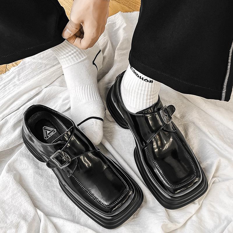 Fashion Shoes for Men Square Head Casual Leather Shoe British Style Derby Shoe Leather Men Loafers Shoes High Quality Casual Men Shoes